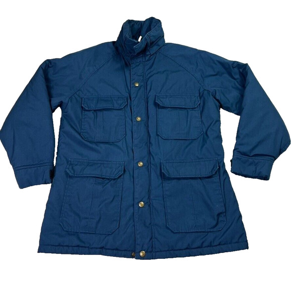 Woolrich Jacket Women Medium Blue Full Zip Pockets Chore Barn Coat Nylon 80s VTG - Picture 1 of 11
